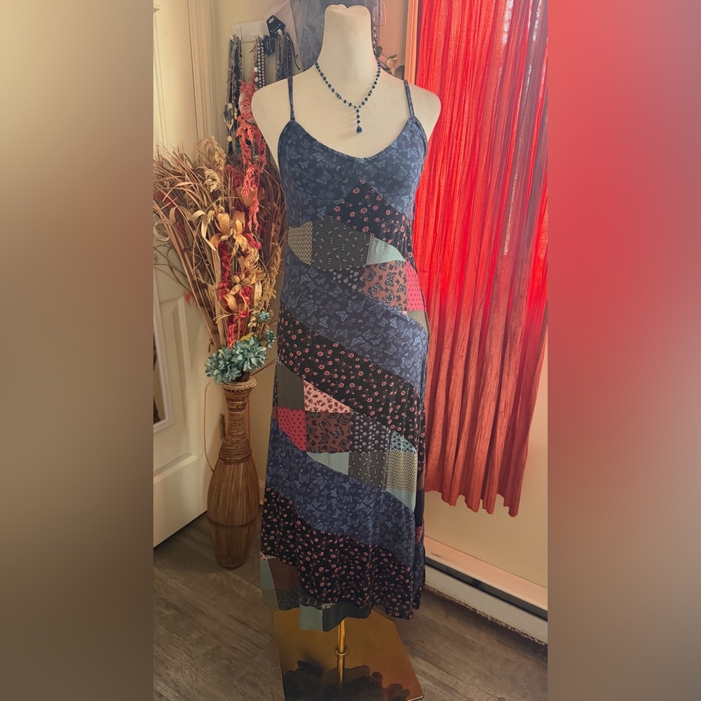Patchwork Spaghetti Strap Dress - image 1